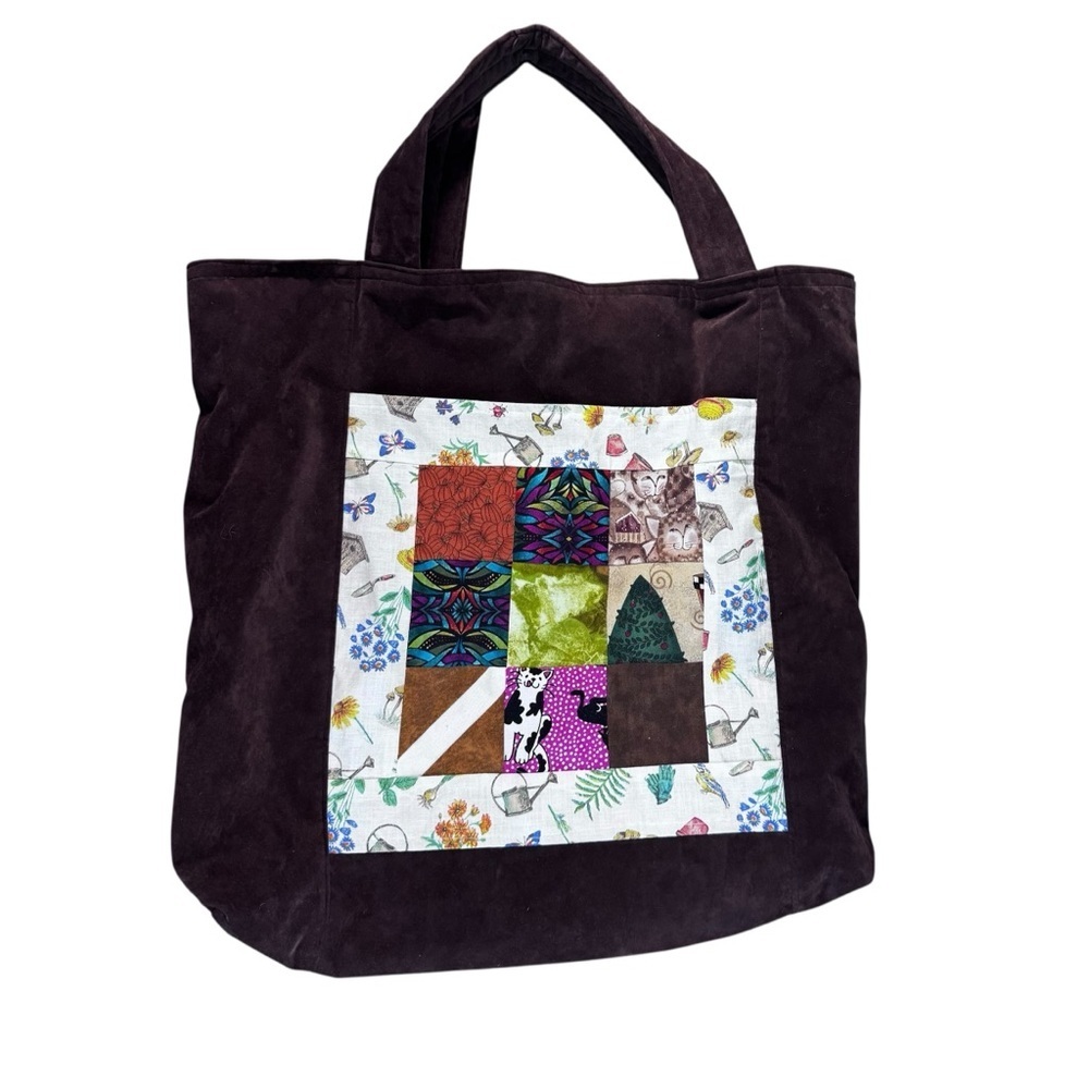 Vintage Handmade Patchwork Velvet Brown Tote